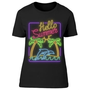 Neon Sign Style Hello Summer T-Shirt Women -Image by Shutterstock, Female 3X-Large
