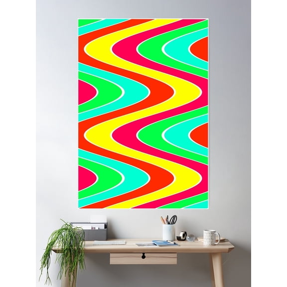 Neon Sign Waves Poster Wall Art, Modern Wall Decor For Living Room Bedroom, 16x24 UNFRAMED