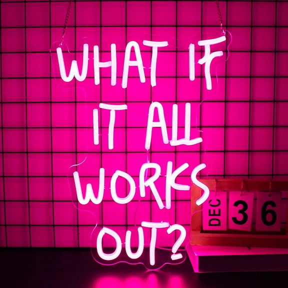 Neon Sign, What If It All Works Out Neon Signs for Wall Decor - Pink Motivational LED Light for Home, Office, Room - USB Powered Light Up Sign Decorations