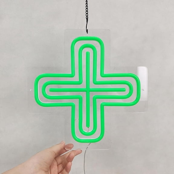 Neon Signs Cross Neon Light , 30*30cm Dispensary Cross LED Neon Sign, Pharmacy Cross Sign Lamp with 2 Adjustable Working Modes, Always On, Off, Acrylic Material, for Decoration, Collective Shop, Clin