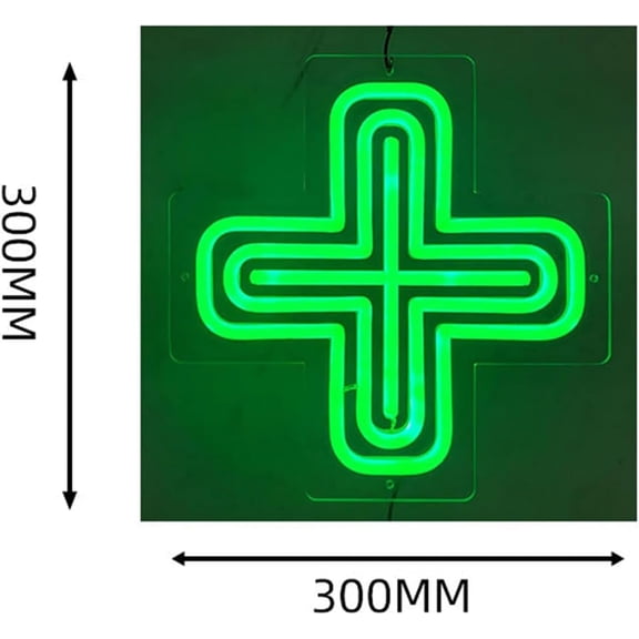 Neon Signs Cross Neon Light , 30*30cm Dispensary Cross LED Neon Sign, Pharmacy Cross Sign Lamp with 2 Adjustable Working Modes, Always On, Off, Acrylic Material, for Decoration, Collective Shop
