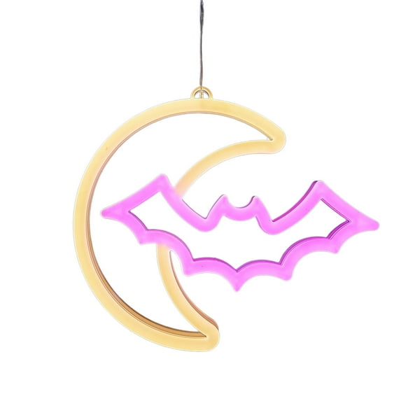 Neon Signs, Moon and Bat LED Neon Lights, LED Neon Sign for Wall Decor, Windows, Bar, Party, Christmas, Wedding, Halloween