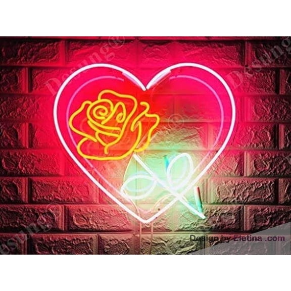 Neon Signs for Wall Decor Beer Bar New in Love Sweet Heart Rose Acrylic Panel Sign Man Cave Sports Bar Pub Beer Lights Lamp Led Light Wa Neon Tubing16x20inch