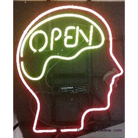 Neon Signs for Wall Decor Beer Bar inxin Open Mind Brain Red Yellow Sign (varioussizes) Beer Bar Pub Man Cave Handmade Led Lamp Light Db Neon Tubing16x20inch