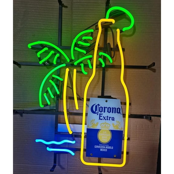Neon Signs for Wall Decor Beer Bottle Palm Tree Real Led Beer Bar Pub Party Shop Store Recreation Room Home Windows Display Handcraft Light 16x20inch Inch Neon Tubing16x20inch