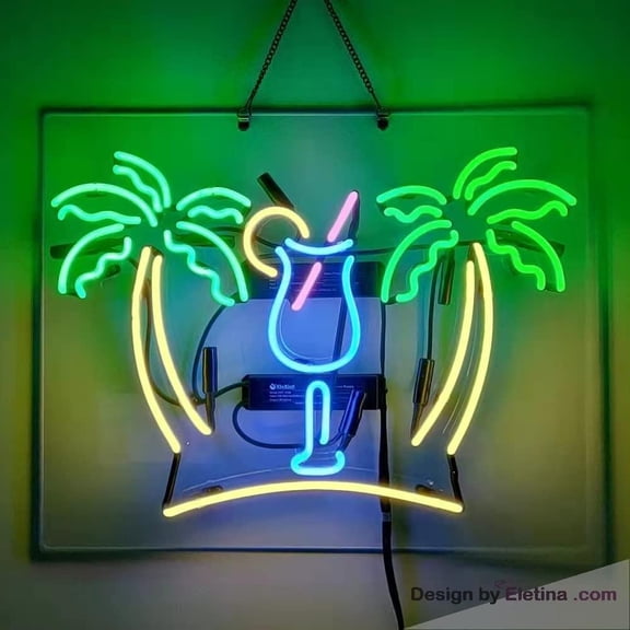 Neon Signs for Wall Decor Beer Plam Tree Real Led Tubes Home Beer Bar Pub Party Store Shop Recreation Room Home Room Man Cave Window Display 16x20inch Inch Neon Tubing16x20inch