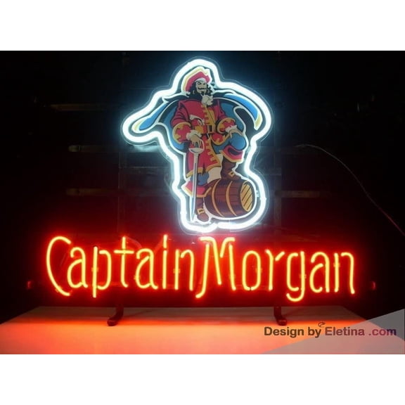 Neon Signs for Wall Decor Captain Morgans Pirate Real Led Light Sign Home Beer Bar Pub Recreation Room Game Room Windows Garage Sign L Neon Tubing 15x17inch