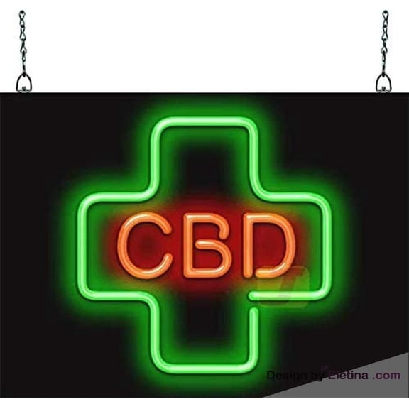 Neon Signs for Wall Decor Cbd Sign With Medical Cross - Wide " High - Real, Quality Hand Bent Sign - Red Letters With A Green Medical Cross Graphic Neon Led Tubing16x20inch