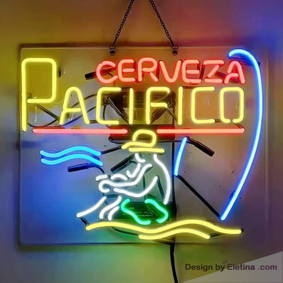 Neon Signs for Wall Decor Cerveza Pacifico Beer Sign Handmade Real Led Tube Light Home Bar Man Cave Pub Store Restaurant Dcor Artwork Bar (16x20inch, Yellow-3) Neon Tubing16x20inch