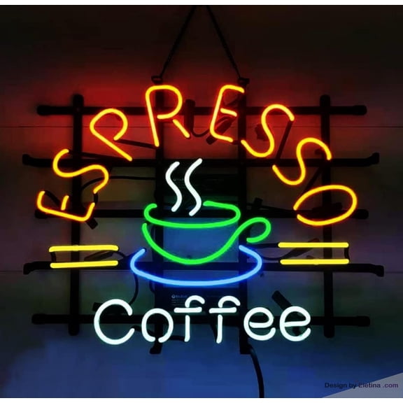 Neon Signs for Wall Decor Espresso Coffee Handmade Real Tubes Sign Coffee Bar Pub Club Man Cave Store Restaurant Home Room 16x20inch Inch Neon Led Tubing16x20inch