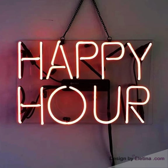 Neon Signs for Wall Decor Happy Hour Light Sign Handmade Real Led Tube Beer Bar Pub House Party Window Display,home Bedroom Garage Neon Tubing 15x17inch
