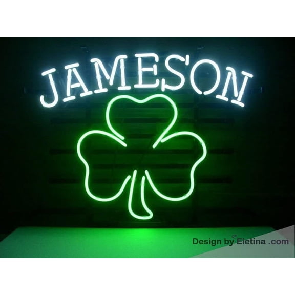 Neon Signs for Wall Decor Jameson Irish Whiskey Shamrock Real Led Light Sign Home Beer Bar Pub Recreation Room Game Room Windows Garage Sign 16x20inch A12-07 Neon Tubing16x20inch