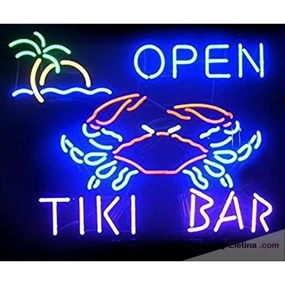 Neon Signs for Wall Decor Led Light Sign Tiki Bar Open Beer Light Sign Handmade Real Led Tube Beer Bar Pub Party Window Display Home Bedroom Garage Neon Tubing 15x17inch