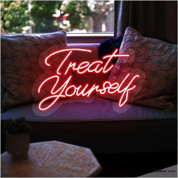 Neon Signs for Wall Decor Light Advertisement Adjustable Light Treat Yourself, Custom Acrylic Light Advertisement Wedding, Birthday, Bedroom, Hanging, Ation Neon Led Tubing 15x17inch