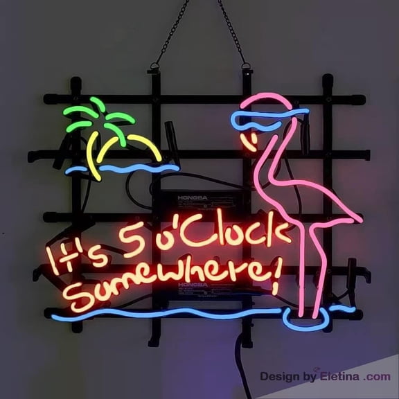 Neon Signs for Wall Decor It's O'clock Somewhere Beer Light Sign Handmade Real Led Tube Beer Bar Pub Party Window Display Home Bedroom Garage Recreation Room Game Room Ation Neon Tubing16x20inch