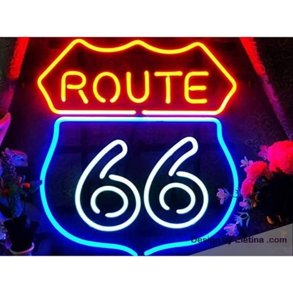 Neon Signs for Wall Decor Route Led Tube Sign Handmade Home Bedroom Garage Light, Striking Sign Bar Pub Hotel Man Cave Recreational Game Room Neon Tubing 15x17inch
