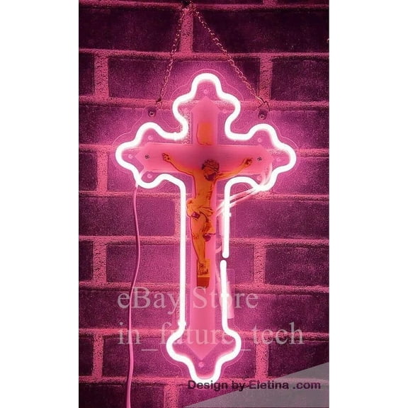 Neon Signs for Wall Decor 15x17inch Jesus Cross Crucifix Sign Acrylic Pub Bar Handmade Light A114jcccpb Neon Led Tubing 15x17inch