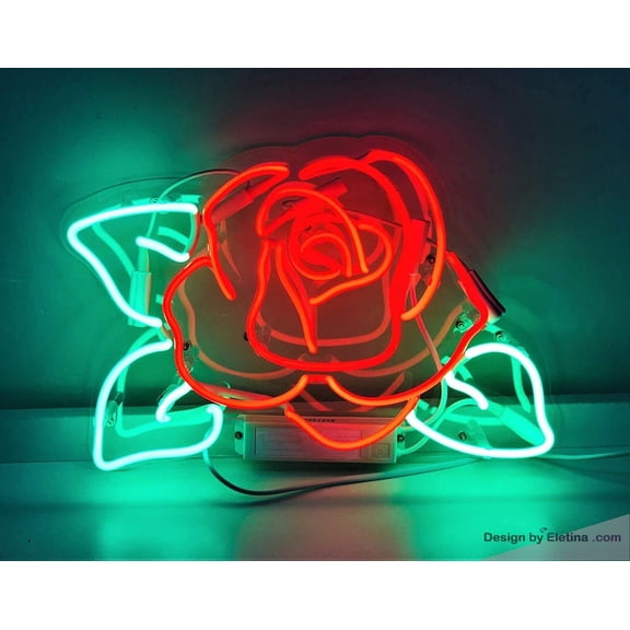 Neon Signs for Wall Decor 16x20 Rose Flower Sign Light Ated Acrylic Panel Handmade Beer Bar Pub Man Cave Lamp Neon Led Tubing16x20inch