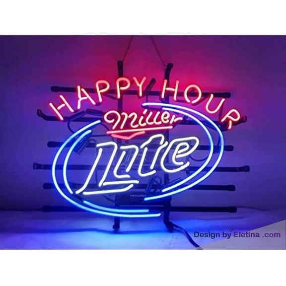 Neon Signs for Wall Decor 16x20inch Millers Lite Happy Hour Sign Light Man Cave Bar Pub Beer Gift Lamp Neon Led Tubing16x20inch