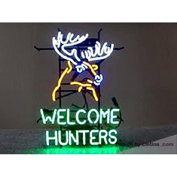 Neon Signs for Wall Decor 20 * 24 Welcome Hunters Deer Buck Stag Light Sign Beer Bar Handicraft Neon Led Tubing 15x17inch