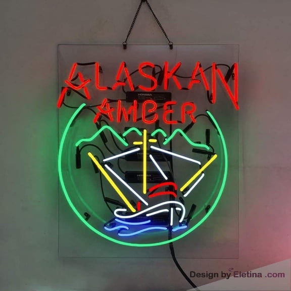 Neon Signs for Wall Decor Alaskan Amber Real Led Handcraft Beer Bar Pub Store Party Room Window Display 15x17inch Neon Tubing 15x17inch