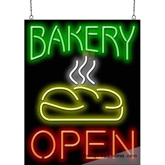 Neon Signs for Wall Decor Bakery Open With Bread Sign Neon Led Tubing16x20inch