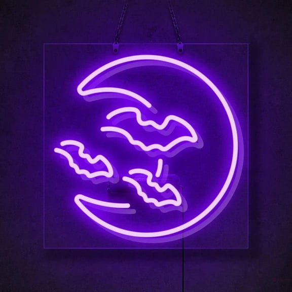 Neon Signs for Wall Decor Bat Moon Real Led Sign Home Ation Halloween Neon Tubing16x20inch