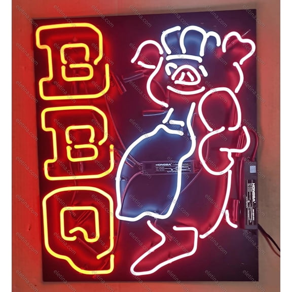 Neon Signs for Wall Decor Bbq With Pig Chef Sign Neon Led Tubing16x20inch
