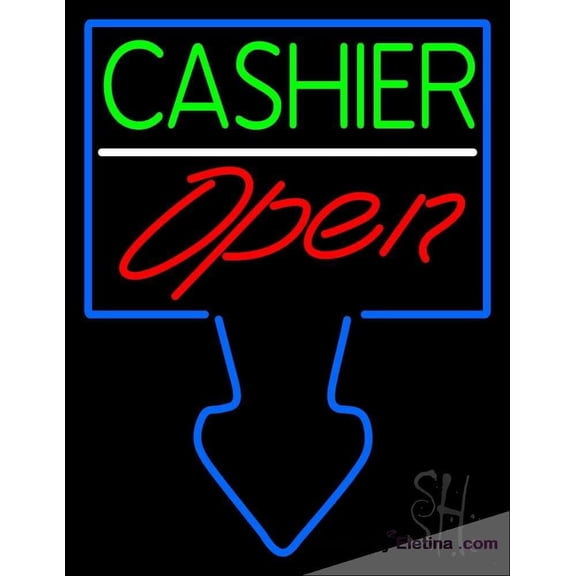 Neon Signs for Wall Decor Blue Arrow Cashier Open Sign Neon Led Tubing16x20inch