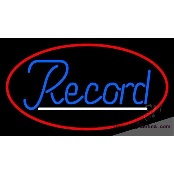 Neon Signs for Wall Decor Blue Record Cursive Red Border Sign Neon Led Tubing16x20inch