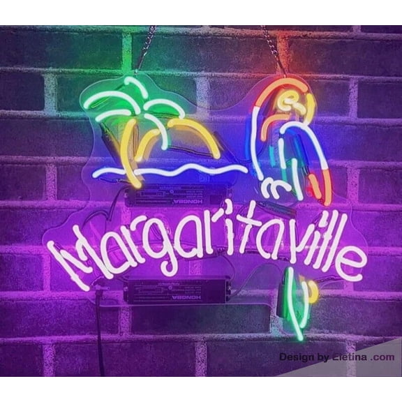 Neon Signs for Wall Decor Buffetts Margaritavilles Palm Tree Parrot Sign Acrylic Beer Pub Bar Handmade Light Ajbmipa Neon Led Tubing16x20inch