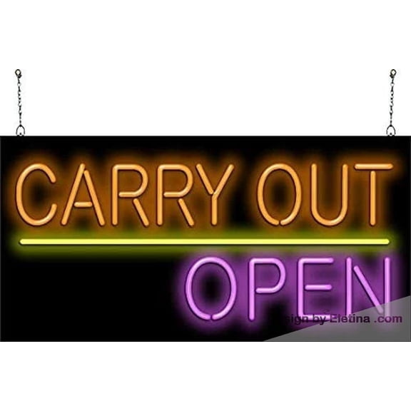 Neon Signs for Wall Decor Carry Out Open Sign With Free Flashing Open Neon Led Tubing16x20inch