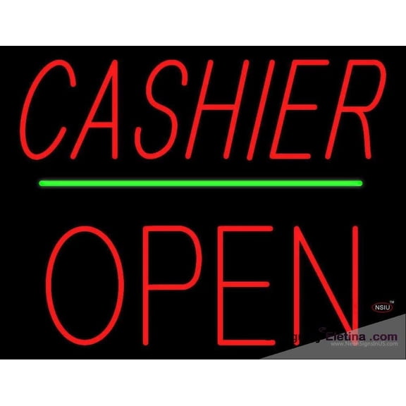 Neon Signs for Wall Decor Cashier Block Open Green Line Handmade Art Sign Neon Led Tubing16x20inch