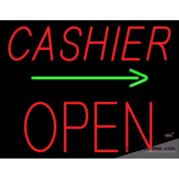 Neon Signs for Wall Decor Cashier Block Open With Arrow Handmade Art Sign Neon Led Tubing16x20inch