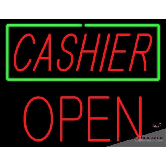 Neon Signs for Wall Decor Cashier With Green Border Block Open Handmade Art Sign Neon Led Tubing16x20inch