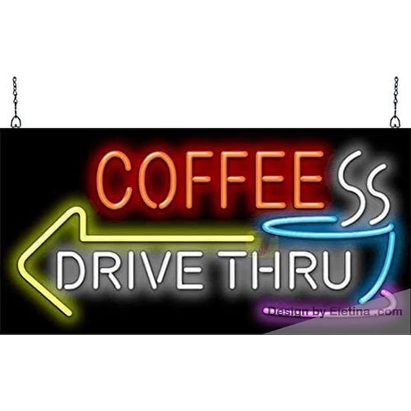 Neon Signs for Wall Decor Coffee Drive Thru With Left Arrow Sign Neon Led Tubing 15x17inch
