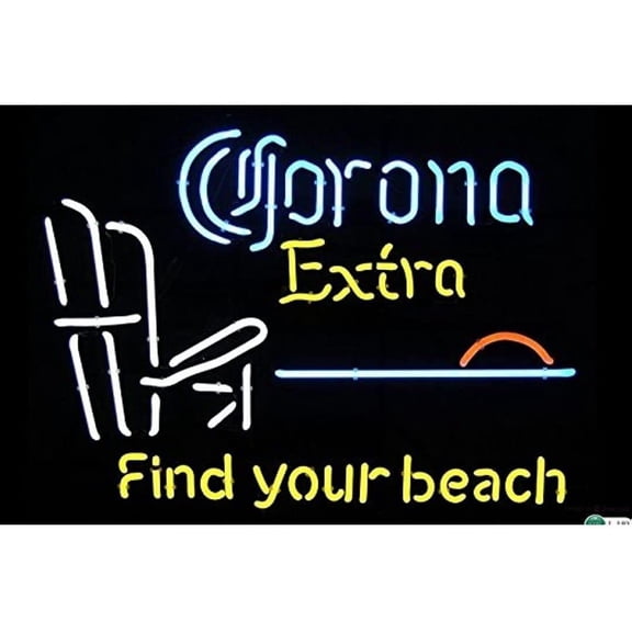 Neon Signs for Wall Decor Corona Extra Find Your Beach Sign Real Led Tube Beer Bar Pub Game Room Ation Light Neon Tubing 15x17inch