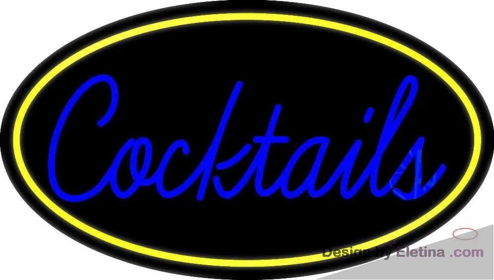 Neon Signs for Wall Decor Cursive Cocktail Bar With Yellow Border ...
