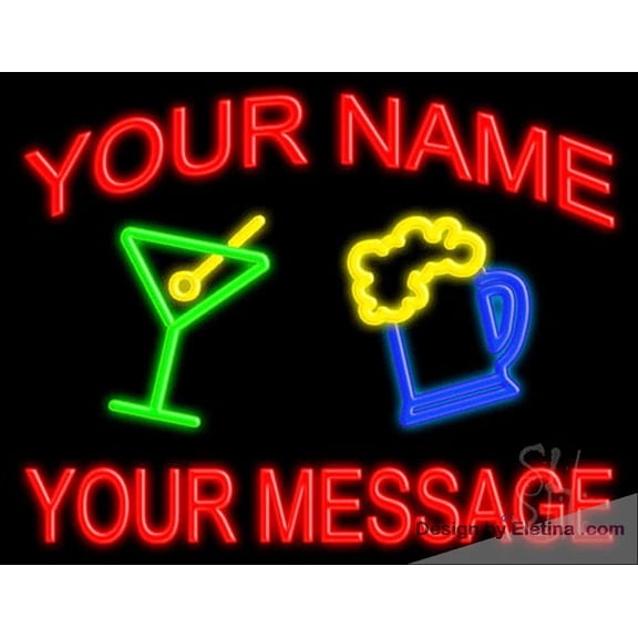 Neon Signs for Wall Decor Custom Martini And Beer Mug Sign Neon Led Tubing 15x17inch