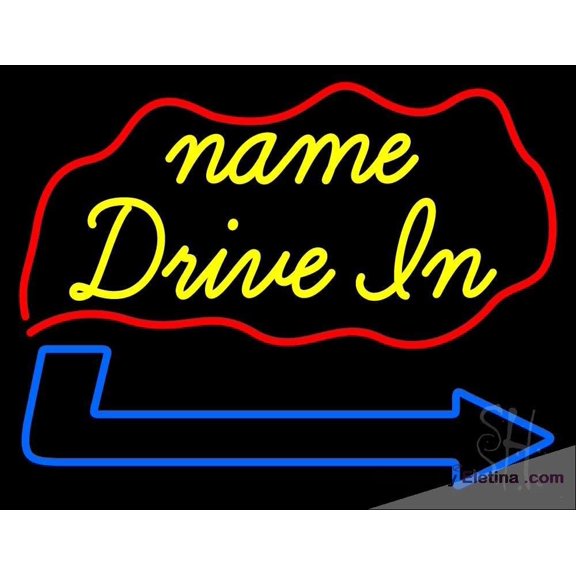 Neon Signs for Wall Decor Custom Yellow Drive In With Arrow Sign Neon Led Tubing16x20inch