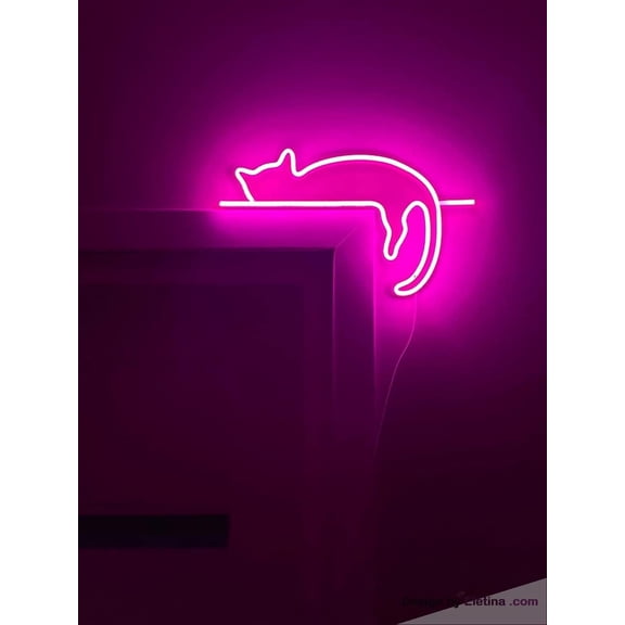 Neon Signs for Wall Decor Cute Lazy Cat Sign Light Lights Party Flex Lamp Flex Neon Led Tubing16x20inch