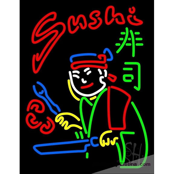 Neon Signs for Wall Decor Double Stroke Red Sushi Chef Logo Sign Neon Led Tubing16x20inch