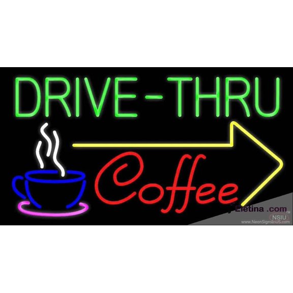 Neon Signs for Wall Decor Drive Thru Coffee Handmade Art Sign Neon Led Tubing16x20inch