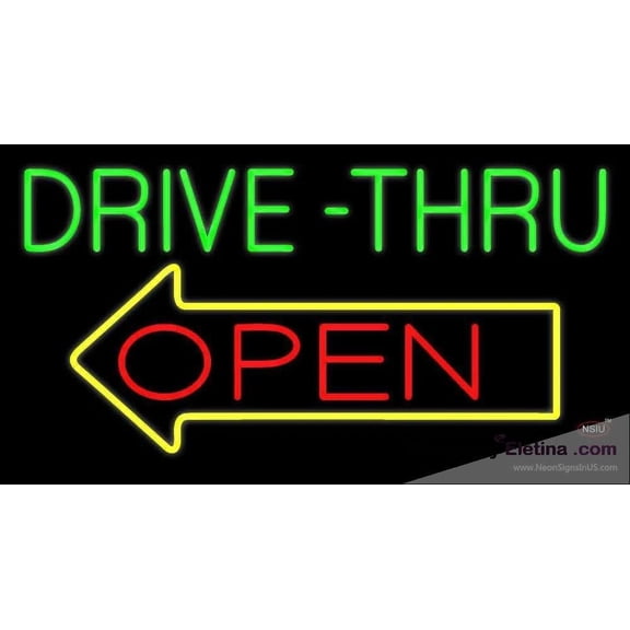 Neon Signs for Wall Decor Drive Thru Open With Arrow Handmade Art Sign Neon Led Tubing16x20inch