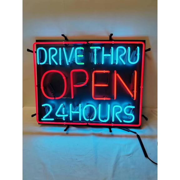 Neon Signs for Wall Decor Drive Thru Red Open Hours Handmade Art Sign Neon Led Tubing16x20inch