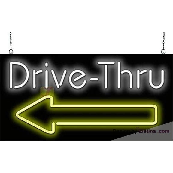 Neon Signs for Wall Decor Drive-thru W/left Arrow Sign Neon Led Tubing 15x17inch