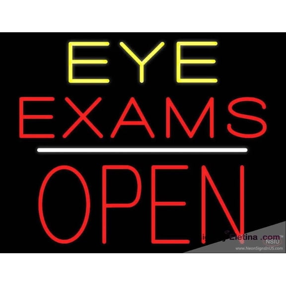 Neon Signs for Wall Decor Eye Exams Block Open White Line Handmade Art Sign Neon Led Tubing16x20inch