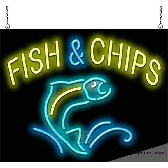Neon Signs for Wall Decor Fish And Chips Sign Neon Led Tubing16x20inch