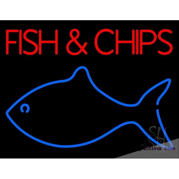 Neon Signs for Wall Decor Fish And Chips With Fish Logo Sign Neon Led Tubing 15x17inch