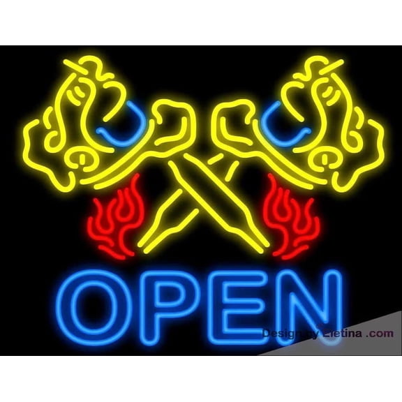 Neon Signs for Wall Decor Flaming Tattoo Machine Handmade Art Neon Led Tubing16x20inch